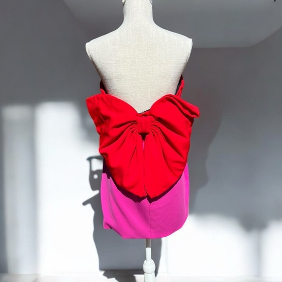 🌻Toccin Red & Pink Draped Bow Mini Cocktail Night our Formal Dress Size 14 - Picture 8 of 14